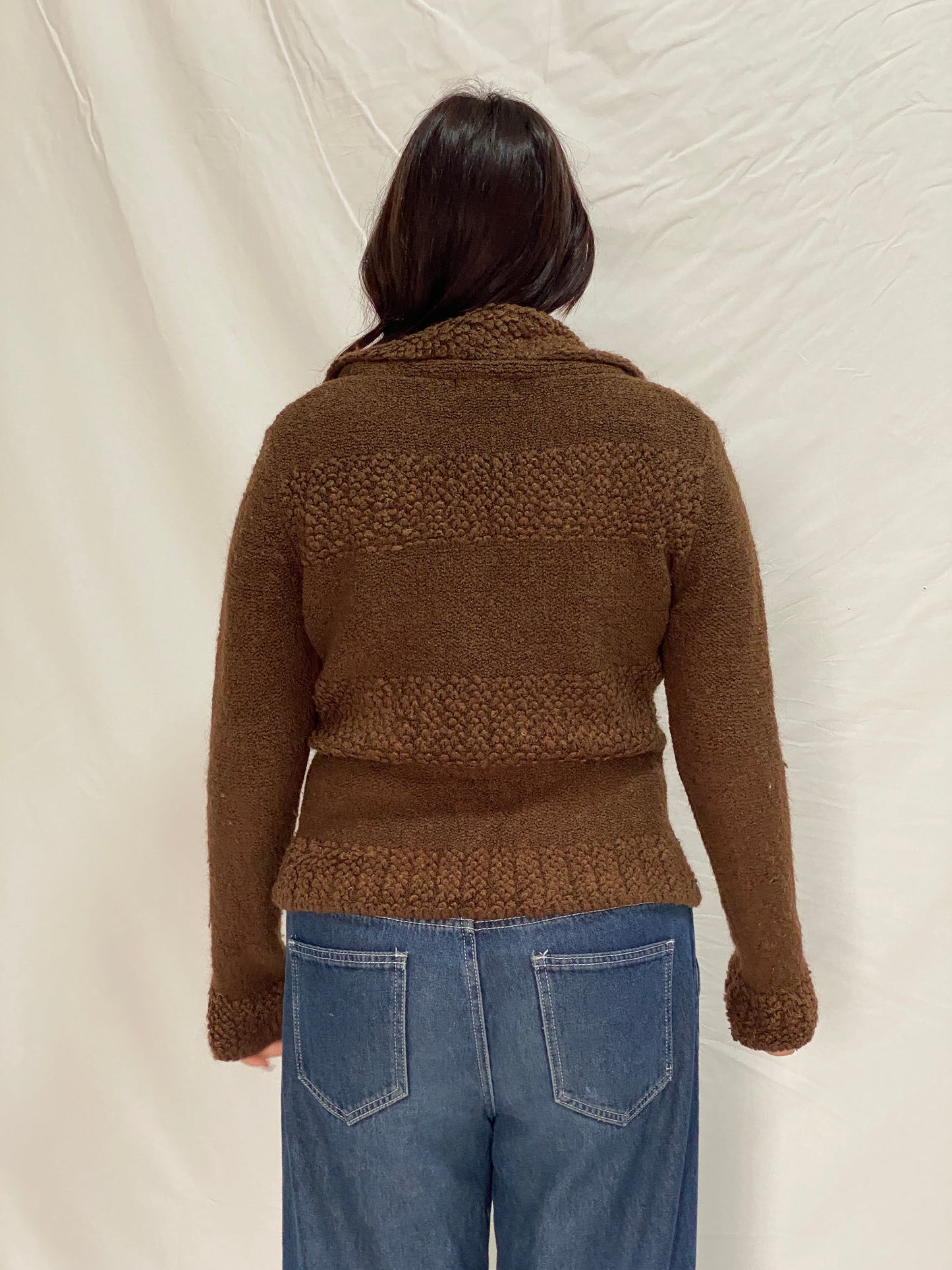 Vintage Brown Teddy Knit Jacket FD Feider Button-Up Cozy Cardigan - M