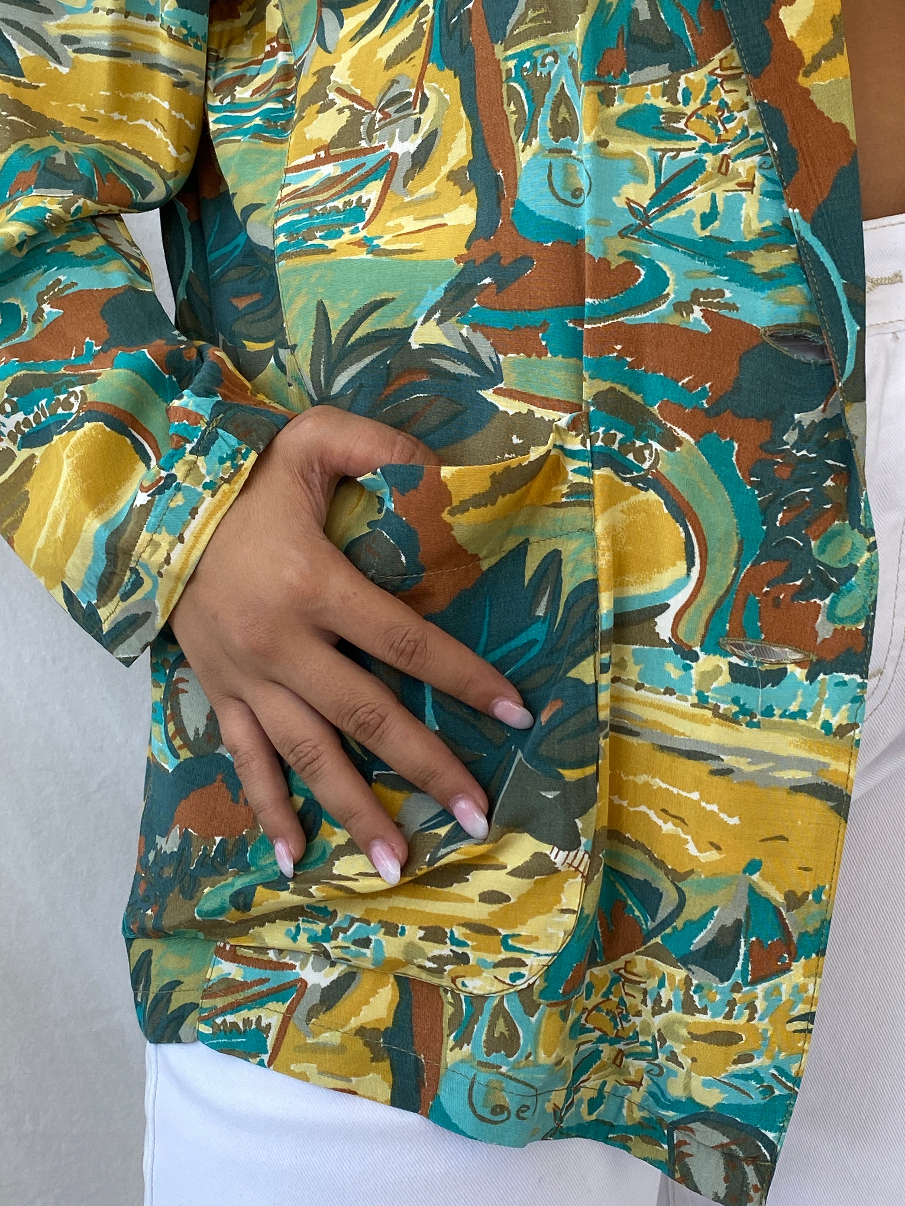 Vintage Handmade Multicolor Afro-Print Green and Yellow Blazer - L