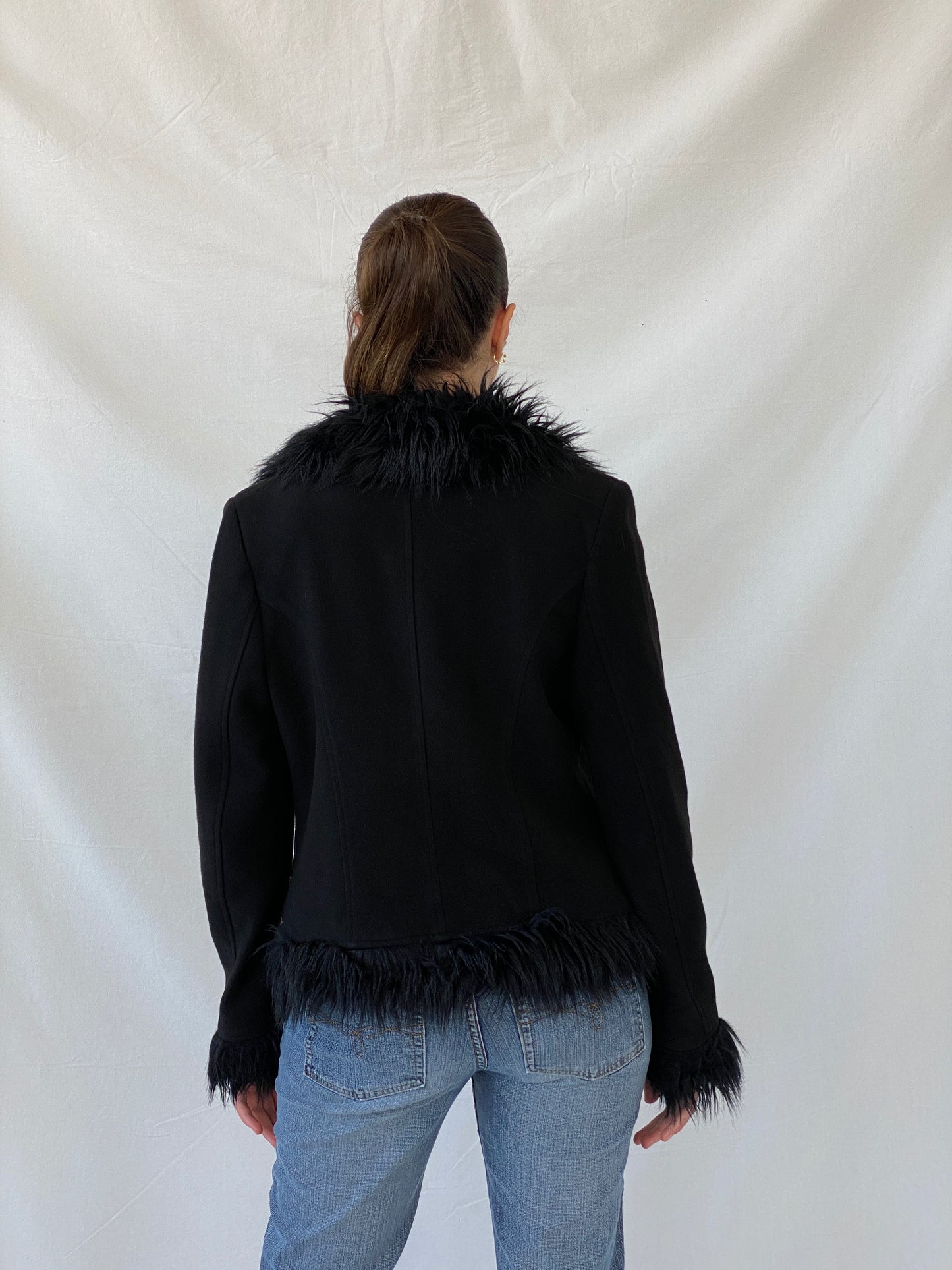 Vintage Favori Sequin Embroidered Faux Fur Afghan Black Jacket - M