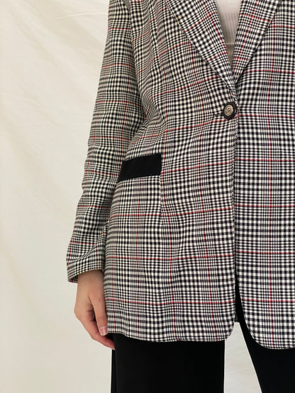 Vintage Always USA Plaid Blazer Black & White Check Structured Jacket - L