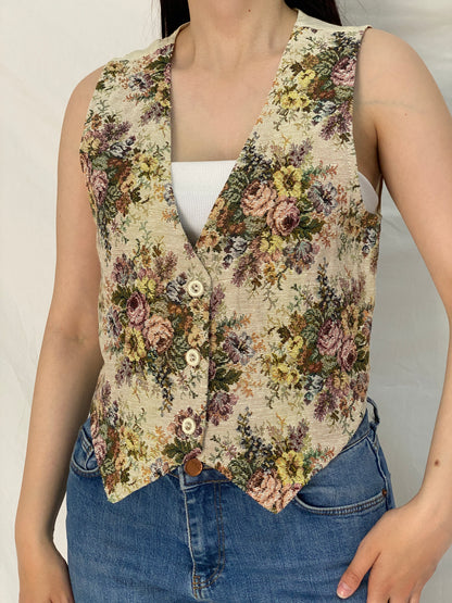Vintage Van Heusen Floral Tapestry Button-Up Vest - S