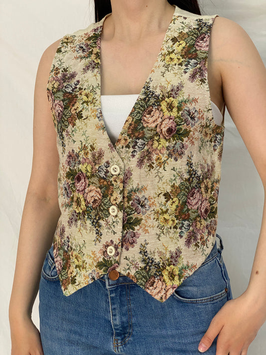 Vintage Van Heusen Floral Tapestry Button-Up Vest - S