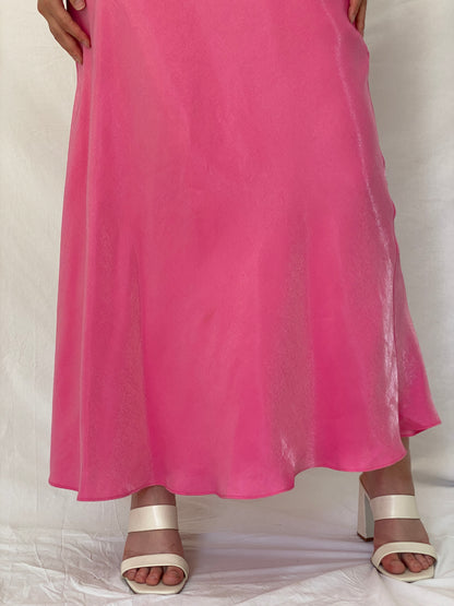 Vintage Y2K Chelsea Nites Pink Satin Prom Maxi Dress – M