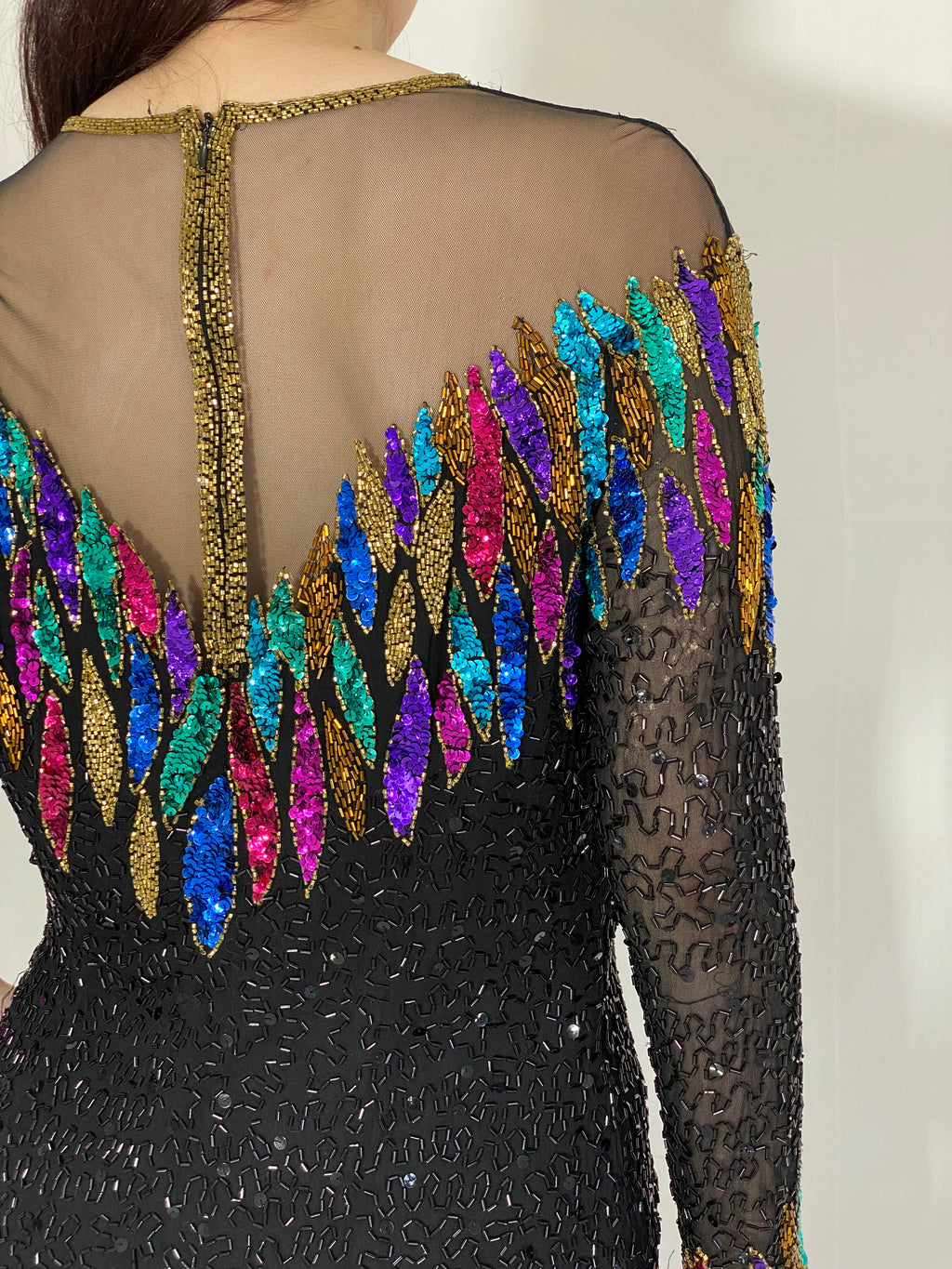 Rare Vintage 80s/90s NITE Line Beaded Silk Heavy Party Dress - M
