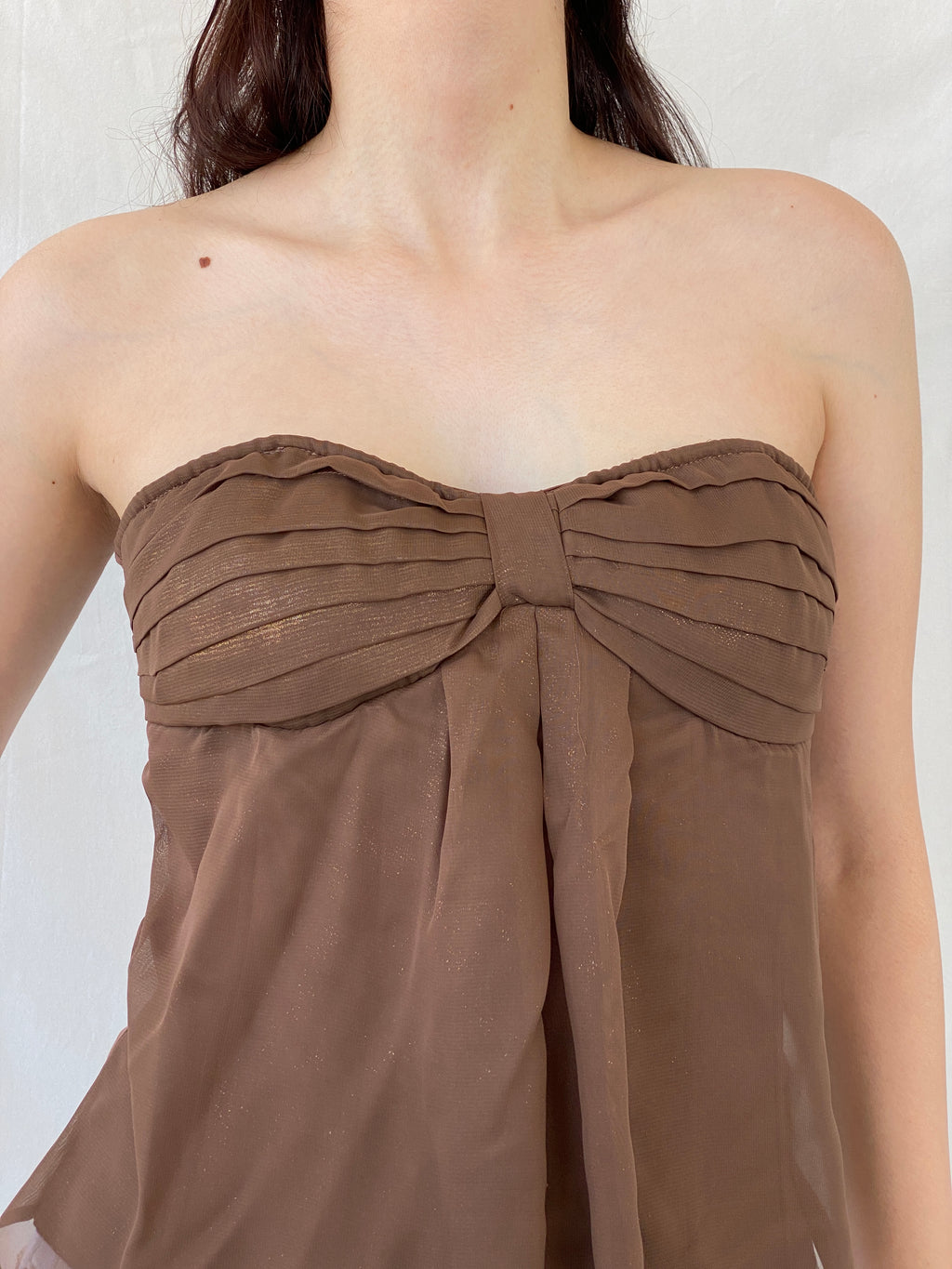 Y2K Jennyfer VIP Brown Strapless Bow Bustier Tube Top - M