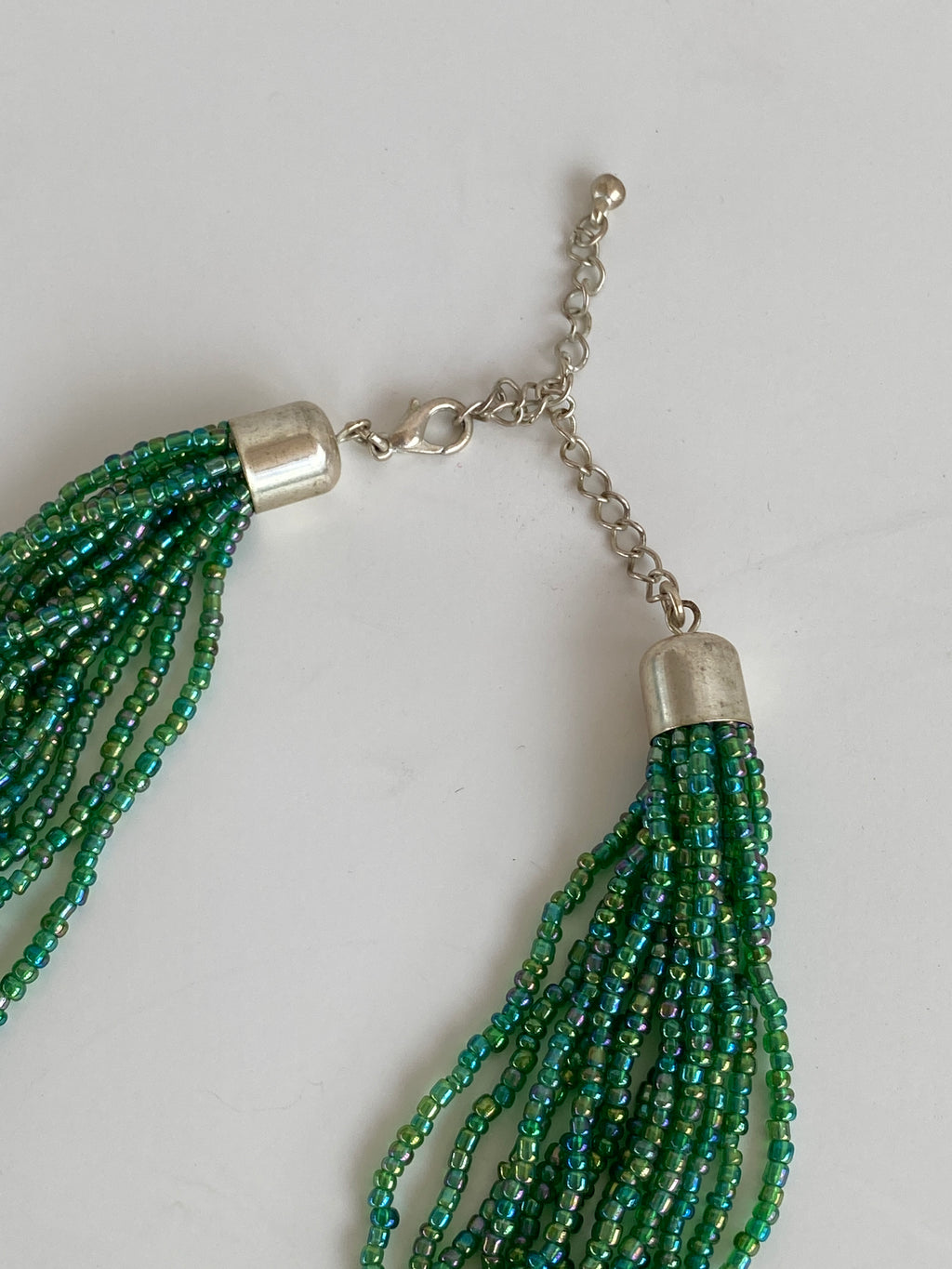 Vintage Multi-Strand Green Glass Beaded Necklace – Statement Layered Boho Jewelry