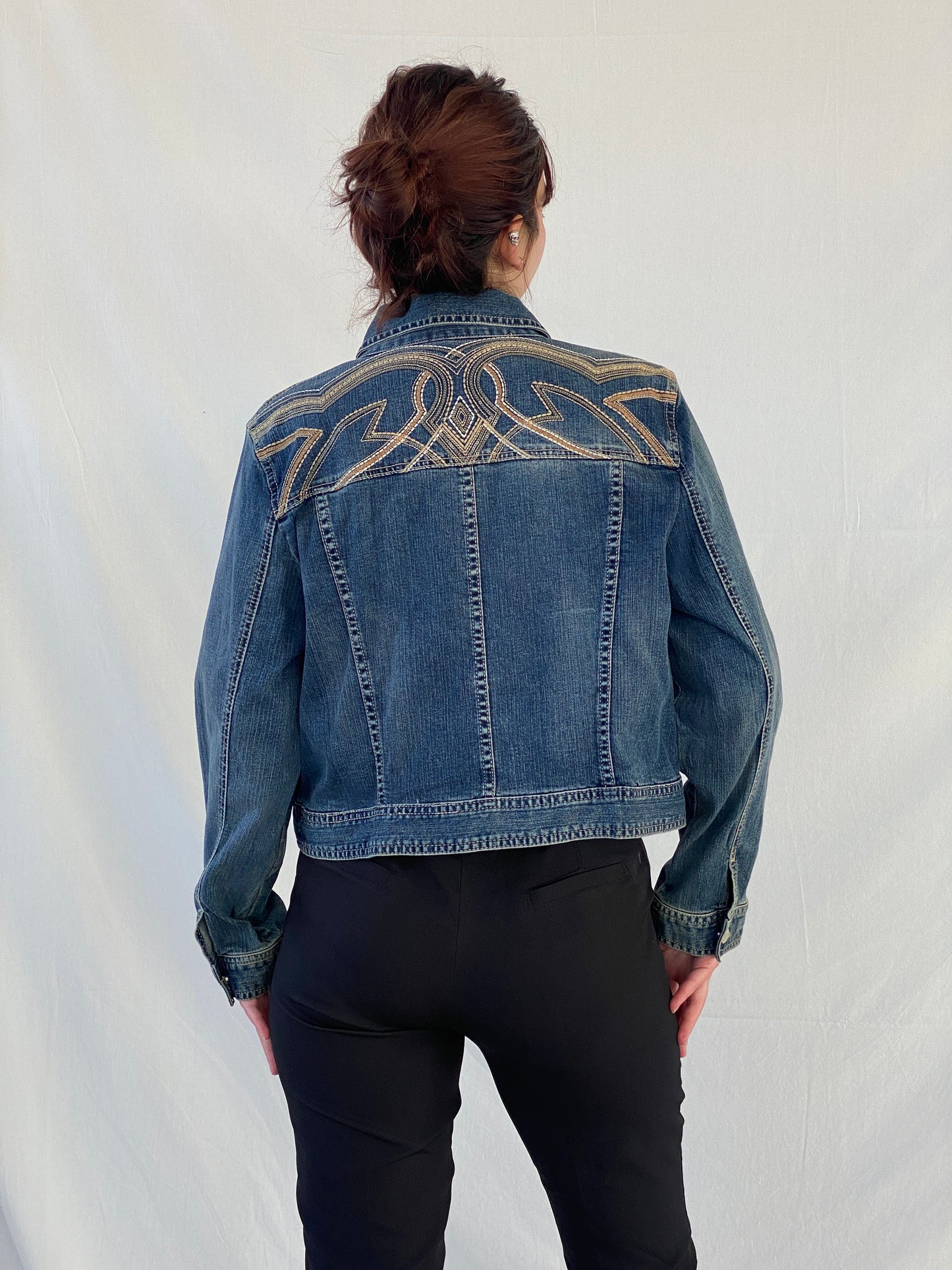 PLATINUM Chico’s Women’s Sequin Embroidered Denim Jacket - M