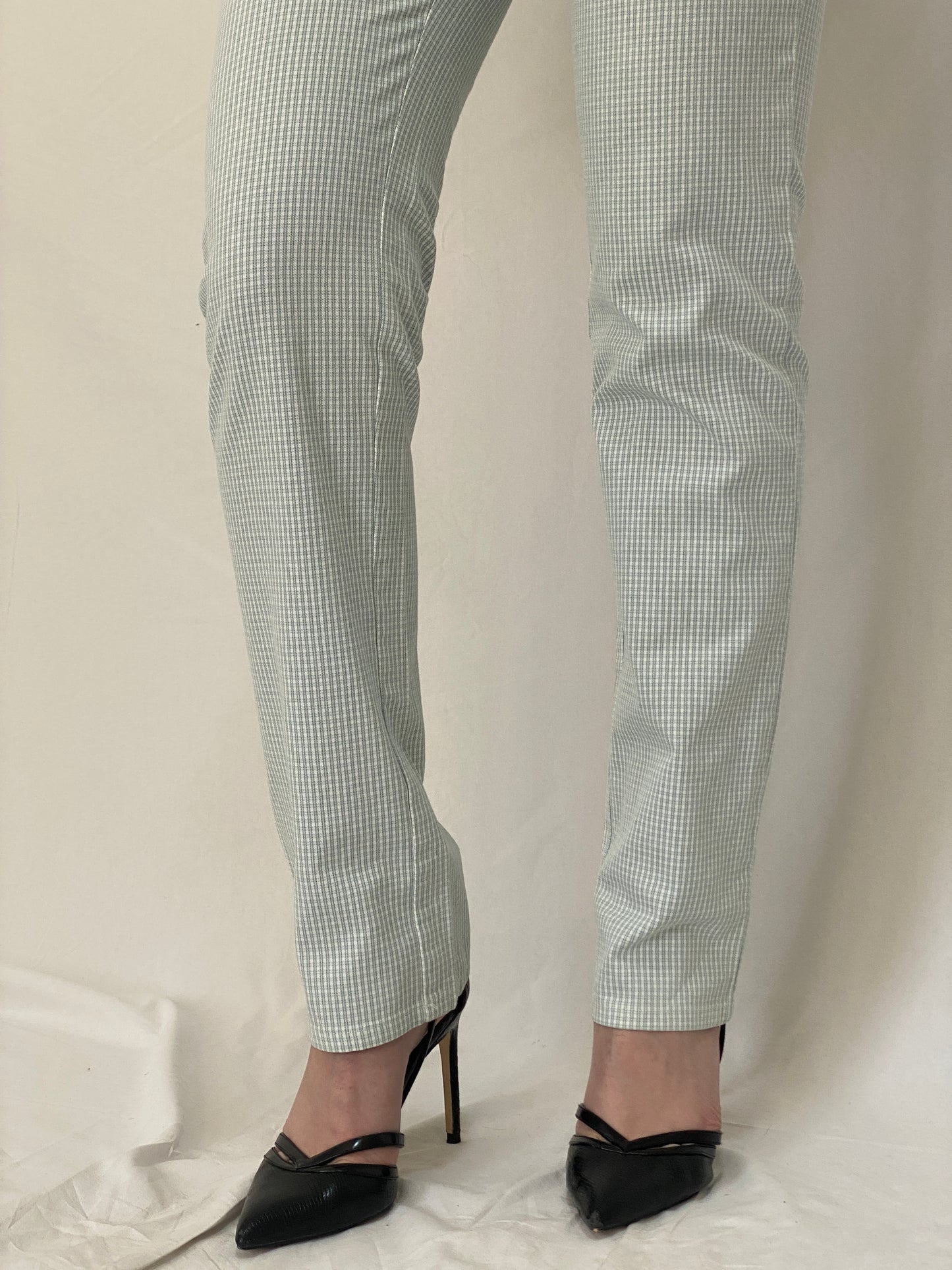 Calvin Klein Checkered Denim Pants Green White Slim Fit Trousers - M