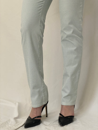 Calvin Klein Checkered Denim Pants Green White Slim Fit Trousers - M