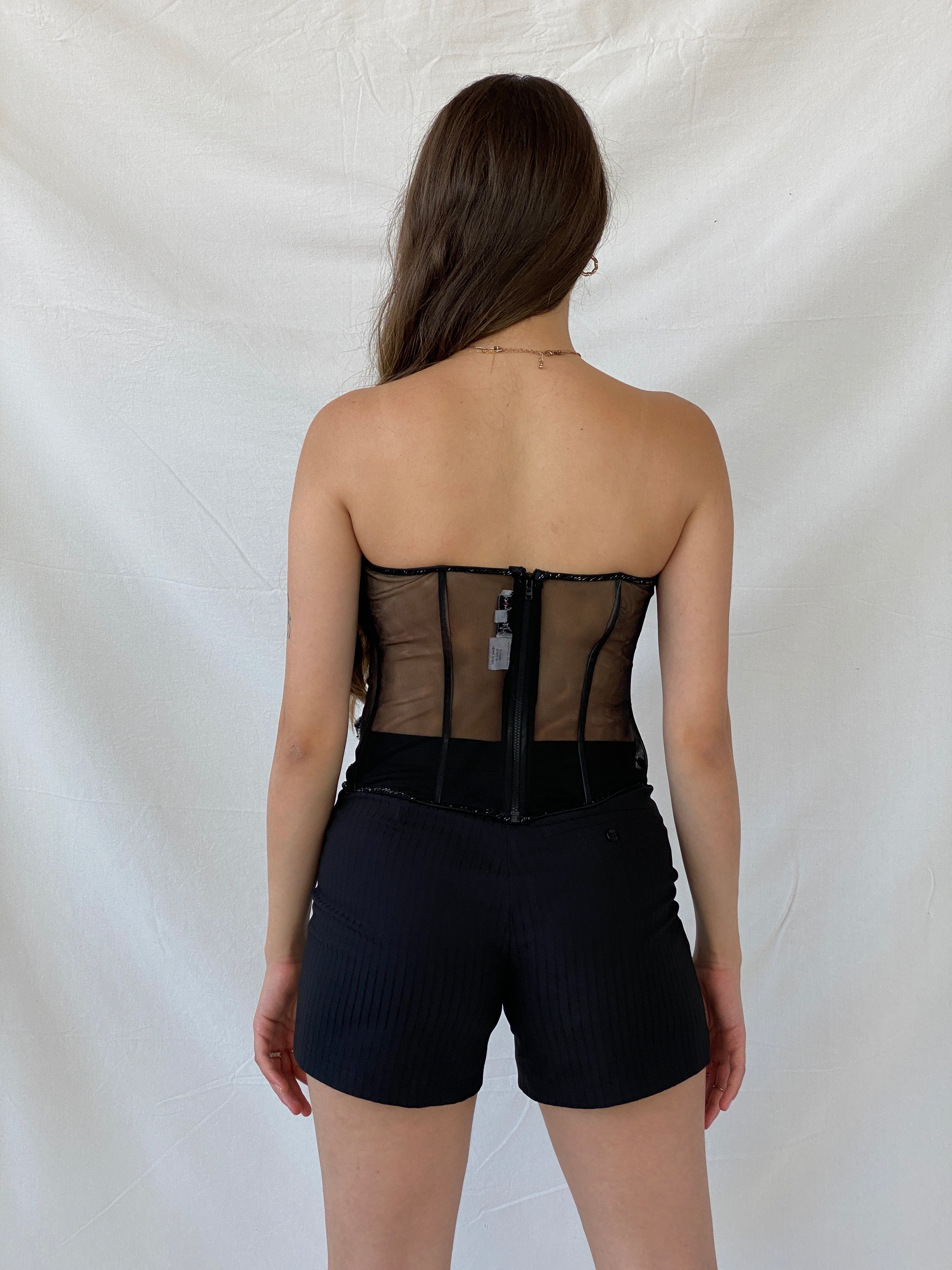 كورسيه أسود شفاف شبه مزين بالخرز من التسعينيات - مقاس صغير