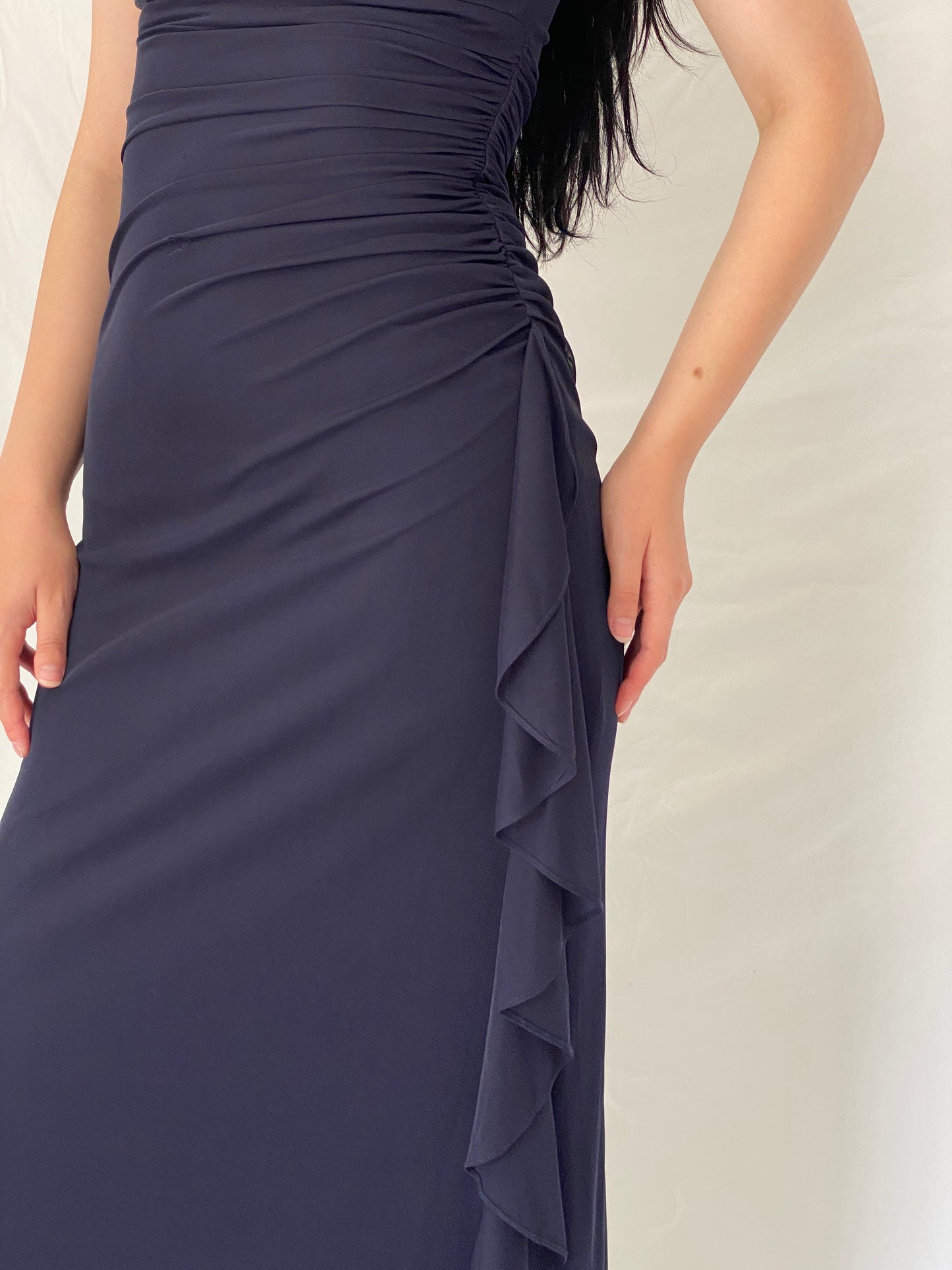 Vintage Y2K Blondie Nites by Stacy Sklar Navy Rhinestone Mesh Evening Gown - M
