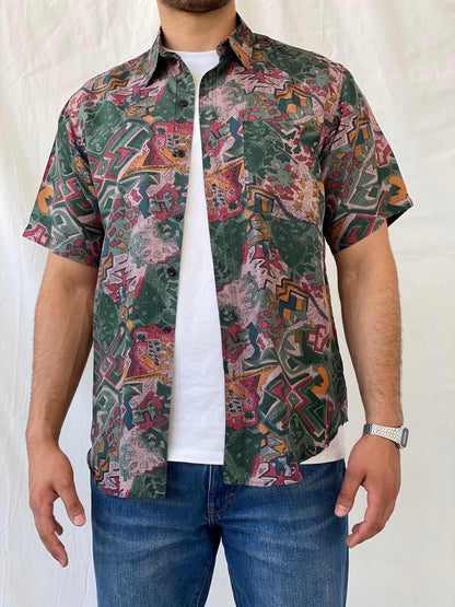 Vintage Shizhuang Abstract Men’s Short Sleeve Green Geometric Shirt - L