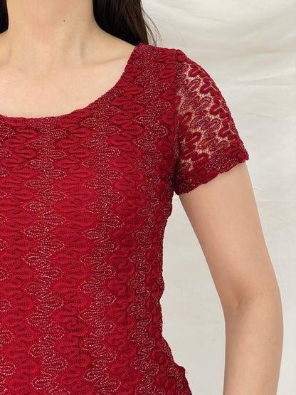 Vintage Y2K Romina Red Lace Knit Maxi Dress - S