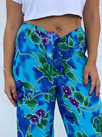 Vintage 90s Jessica Intimates Floral Blue Beach Pants - L - Balagan Vintage Pants 00s, 90s, beach bag, Dina, floral, floral print, NEW IN, vintage pants