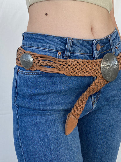 Y2K Brown Woven Belt With Buckle