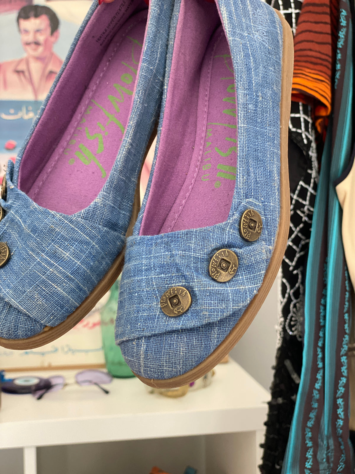 Vintage Y2K Blowfish Malibu Blue Denim Button Ballet Flats - 36.5 EU Vintage Y2K Blowfish Malibu Blue Denim Button Ballet Flats - 36.5 EU