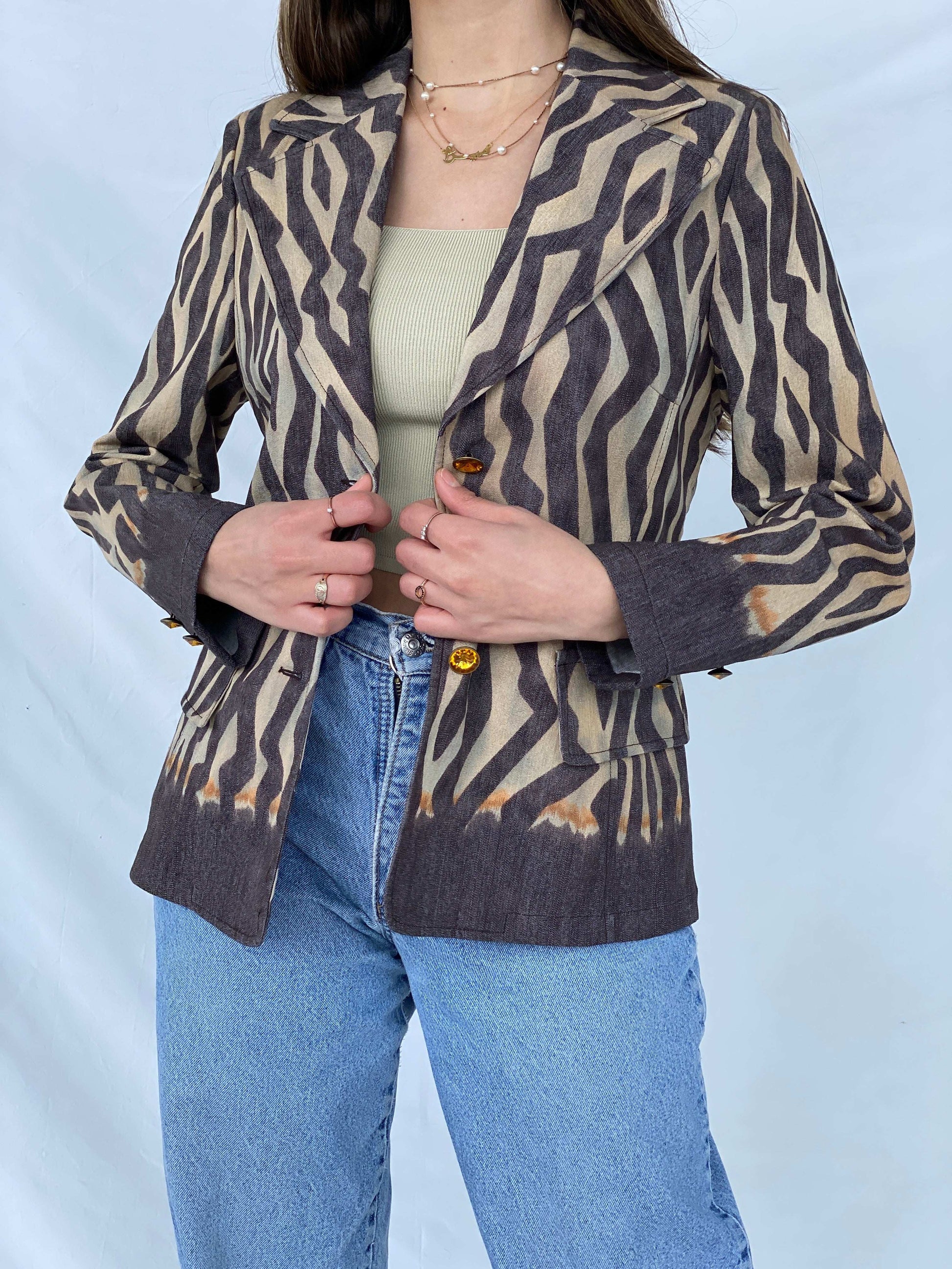 Vintage Laurèl Jeans Zebra Print Denim Blazer - Balagan Vintage Blazer 90s, blazer, consignment, Mira, NEW IN, plaid blazer, winter