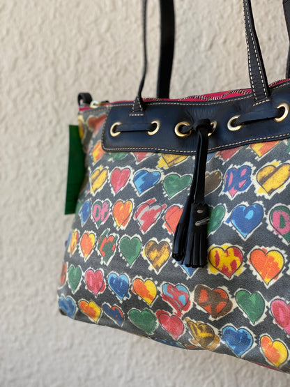 Vintage 90s Dooney & Bourke Multi Colored Heart Shaped Shoulder Bag