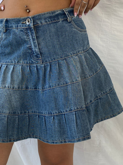 Vintage Fuxxia Tiered Denim Mini Skirt - L