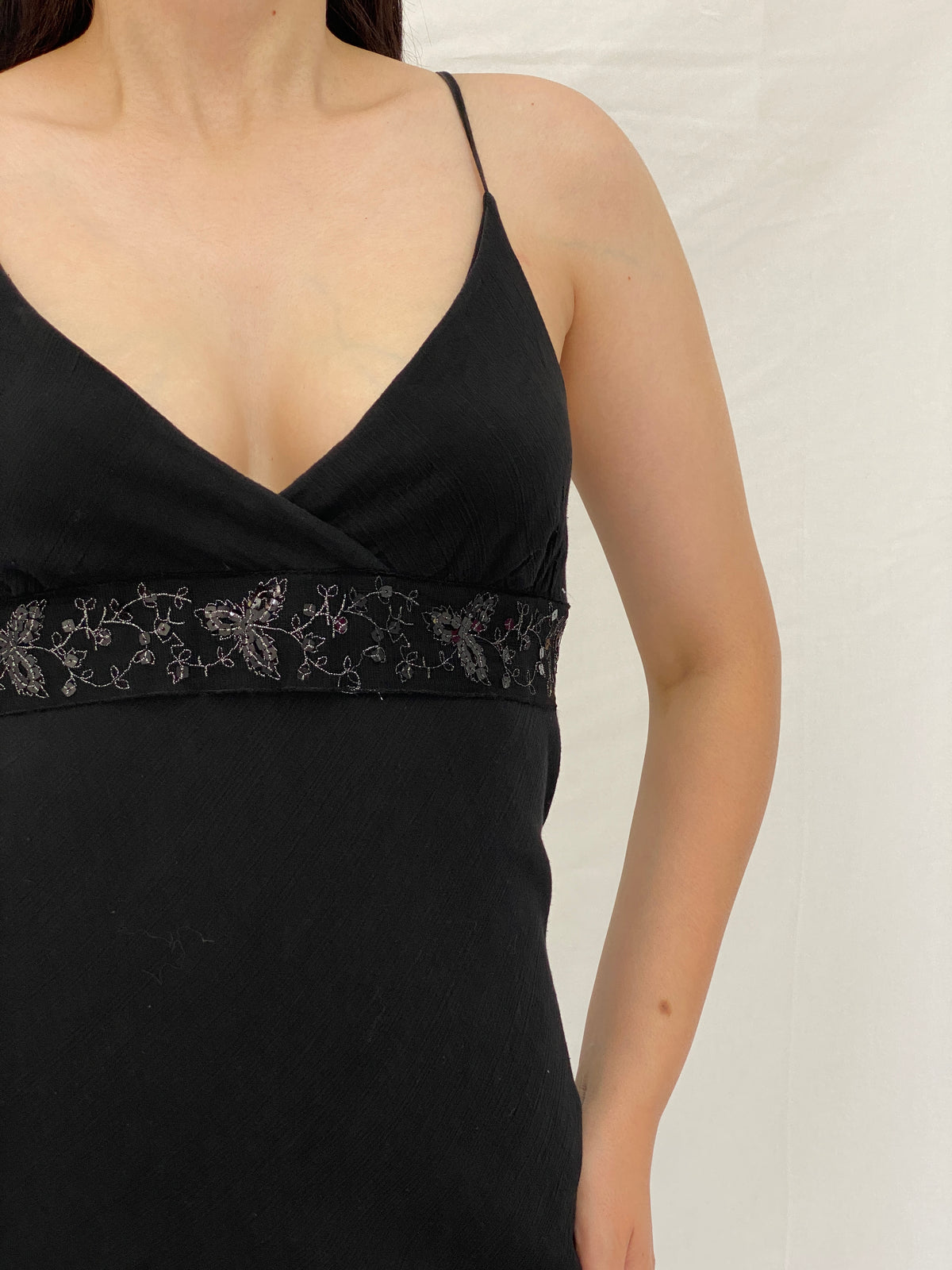 Vintage Y2K Wawa Black Embroidered Empire Waist Midi Slip Dress - L Vintage Y2K Wawa Black Embroidered Empire Waist Midi Slip Dress - L