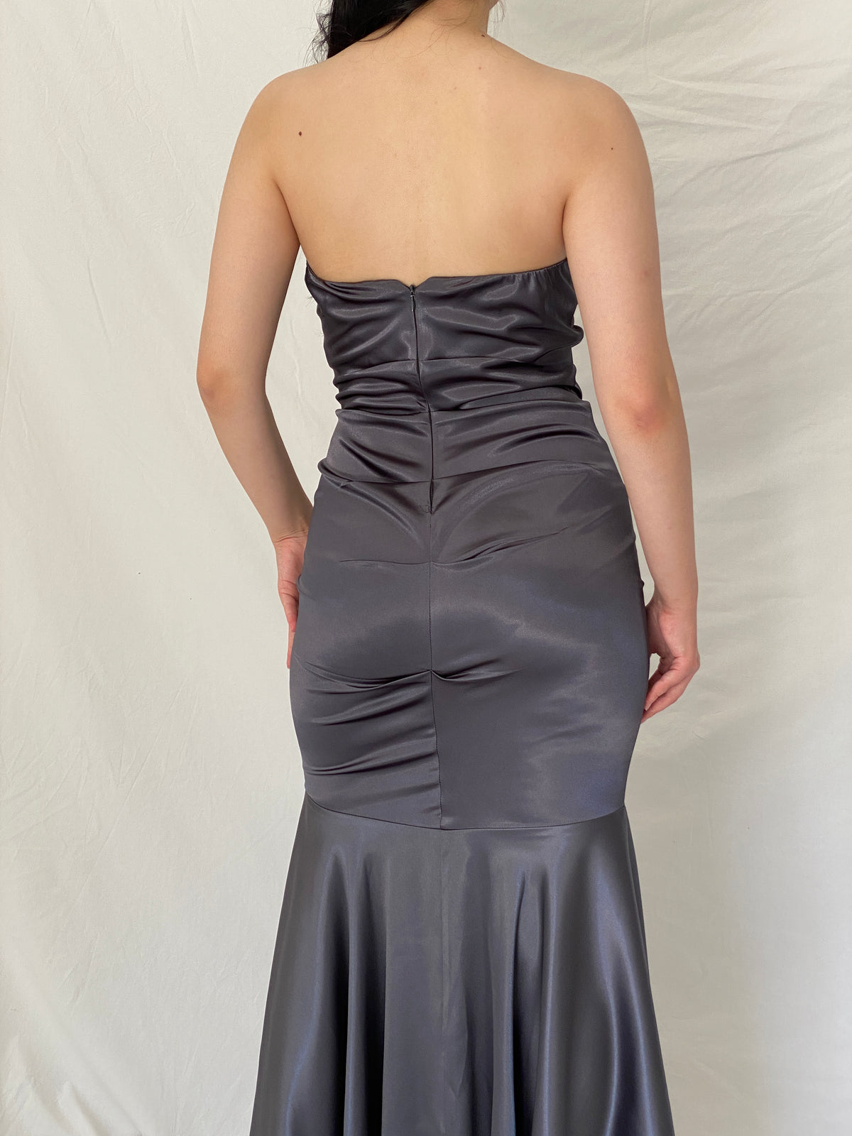 Vintage Y2K Jump Apparel by Wendye Chaitin Charcoal Satin Mermaid Evening Gown - M Vintage Y2K Jump Apparel by Wendye Chaitin Charcoal Satin Mermaid Evening Gown - M