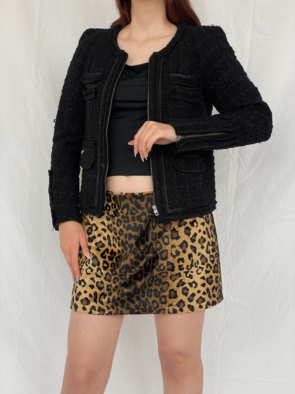 MAJE Black Quilted Tweed Zip up Aznavour Wool Blend Blazer - M