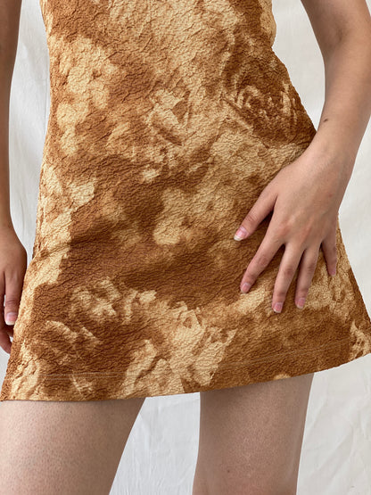 Vintage NICONETTI by Nina’s Fashion Brown Tie-dye Mini Textured Halter Dress - M