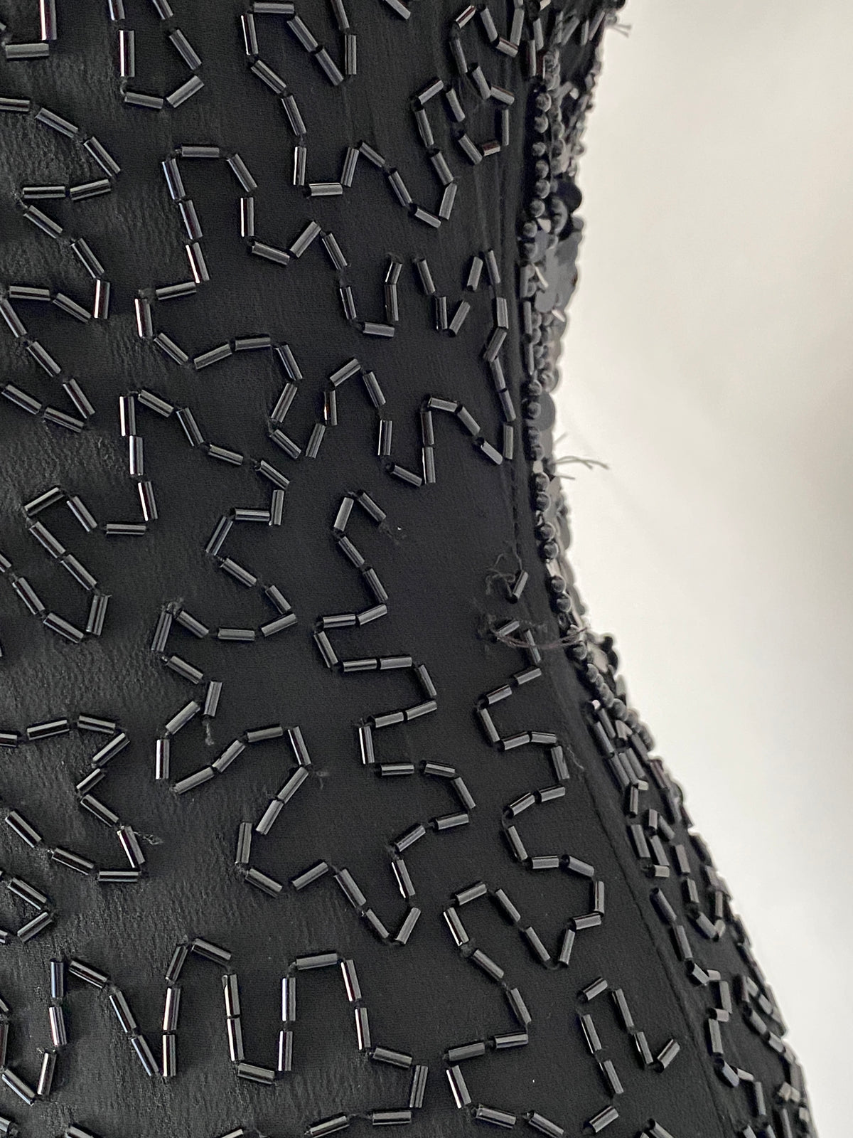 Vintage 90s Nite Line Black Silk Beaded Fringe Halter Mini Dress – XS