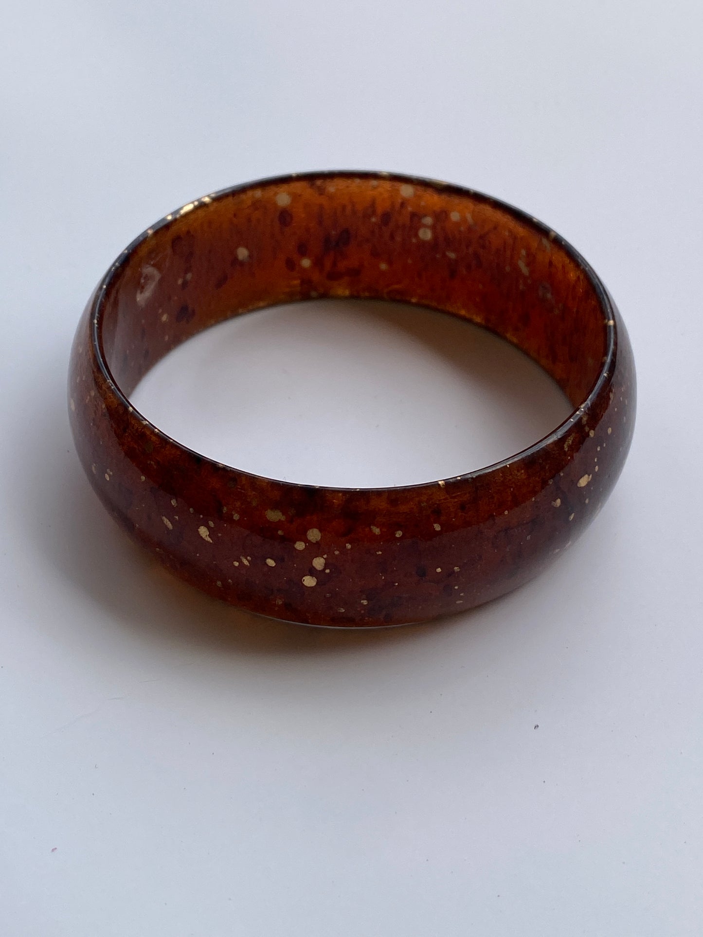 Vintage Root Beer Brown Resin Gold Fleck Bangle Bracelet
