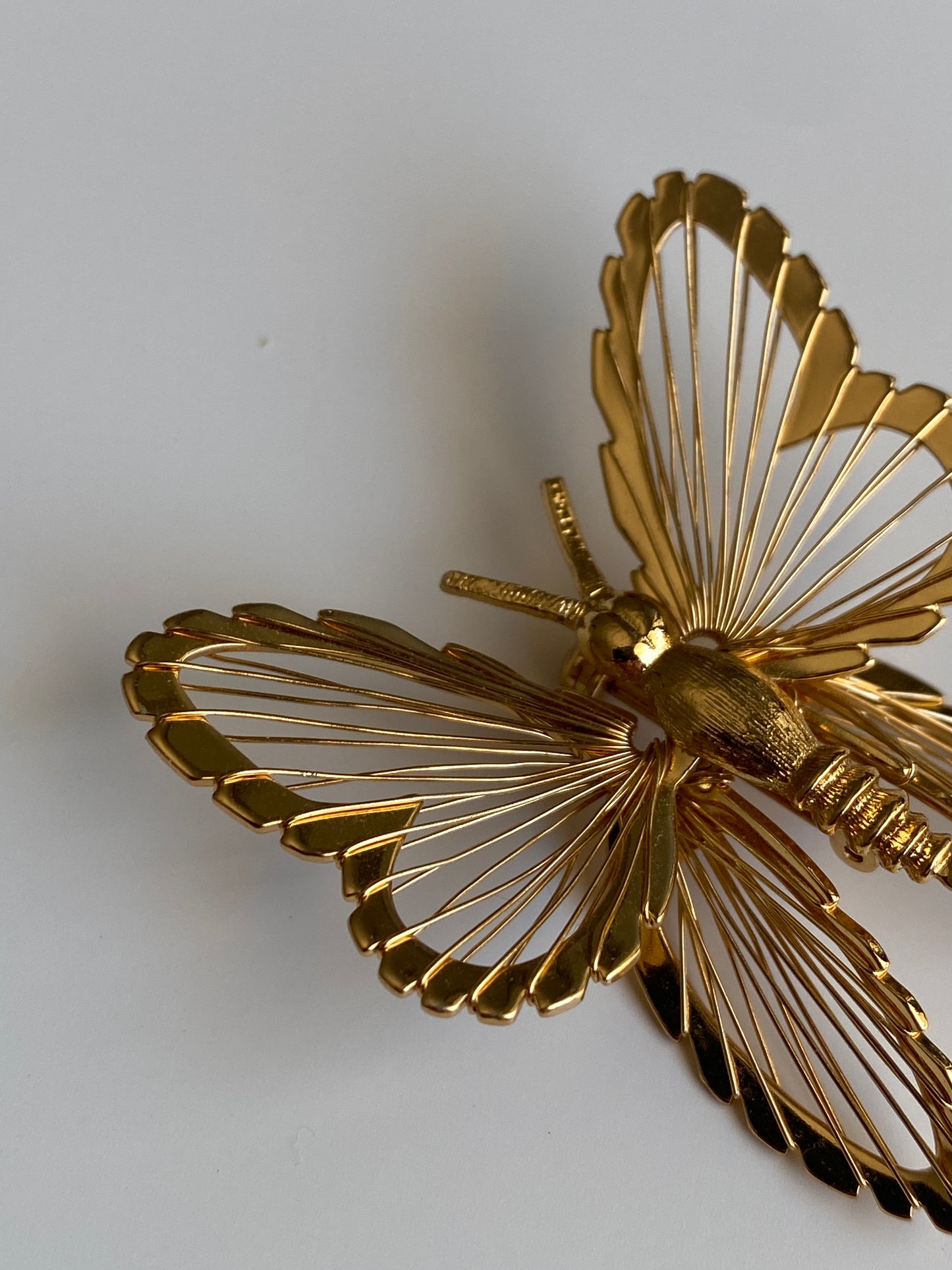 Vintage Monet Gold Tone Openwork Wire Butterfly Brooch Sculptural Pin