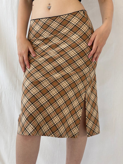 Y2K Kookai Beige Plaid Tartan Check Midi Skirt - M