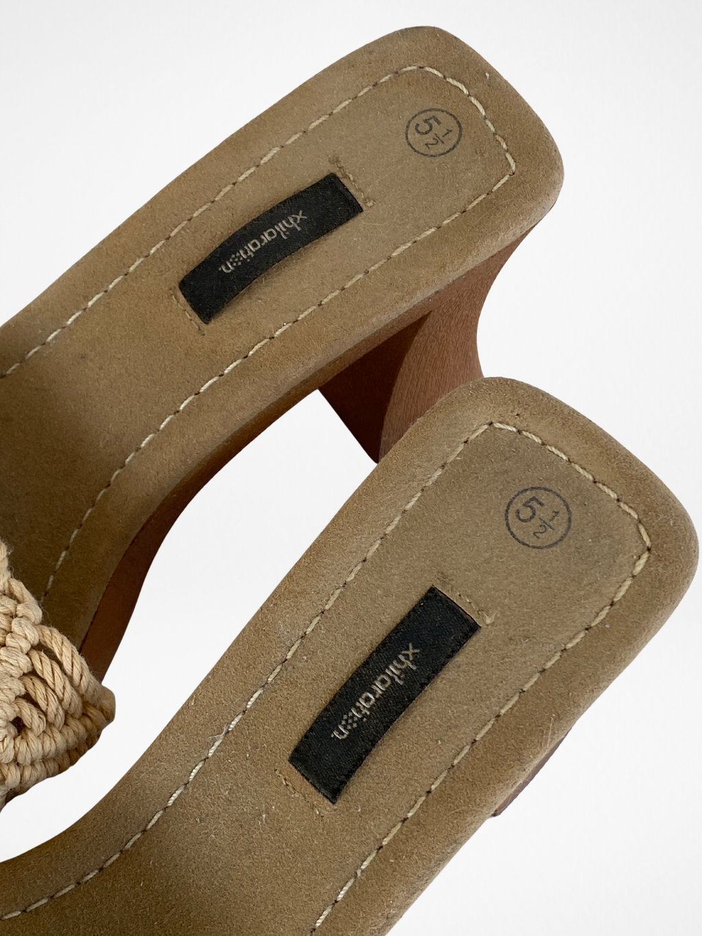 Xhilaration Natural Woven Block Heel Mules – Square Toe Slide Sandals - Size 36EU