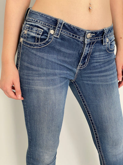 Vintage Y2K Miss Me Medium Wash Embroidered Low-Rise Bootcut Jeans - 38EUR