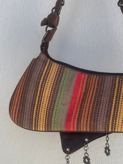 Vintage Y2K Multicolor Striped Mini Braided Chain Strap Shoulder Bag