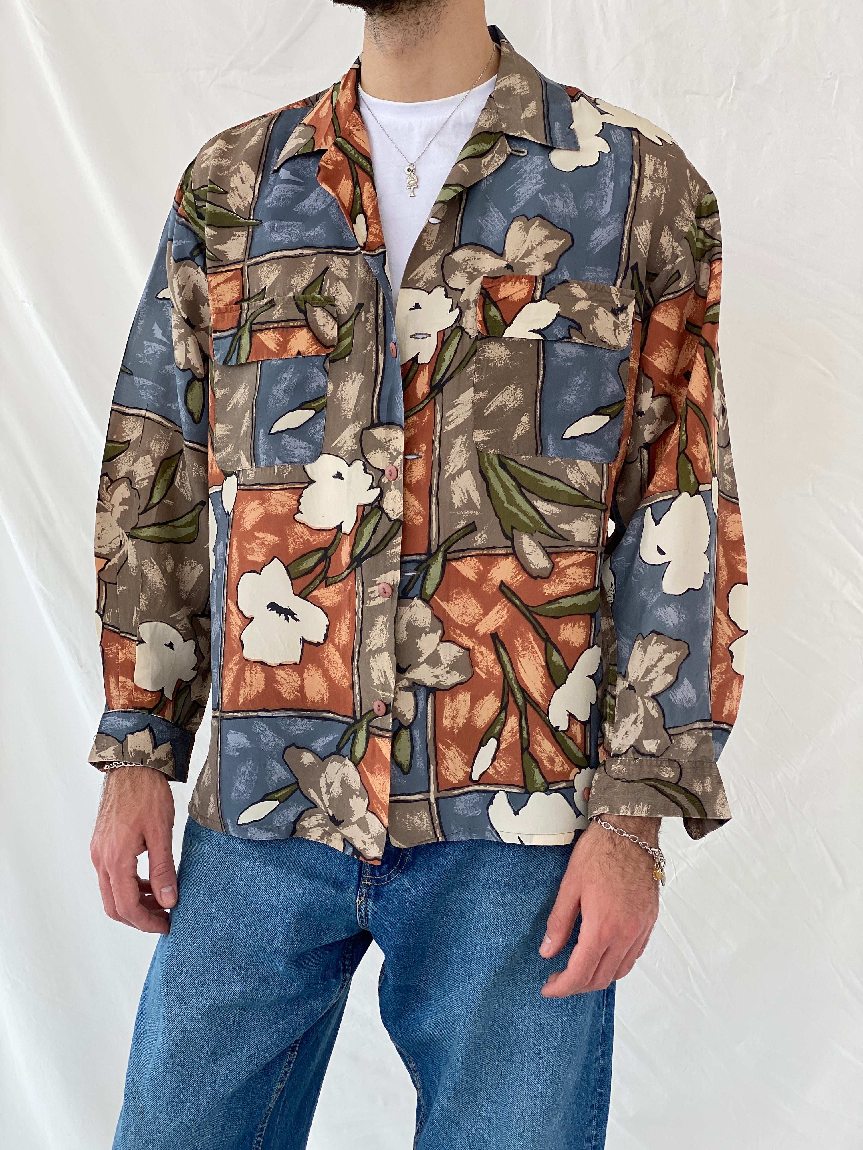 Vintage Hattie Carnegie Floral Full Sleeve Silk Shirt Size M