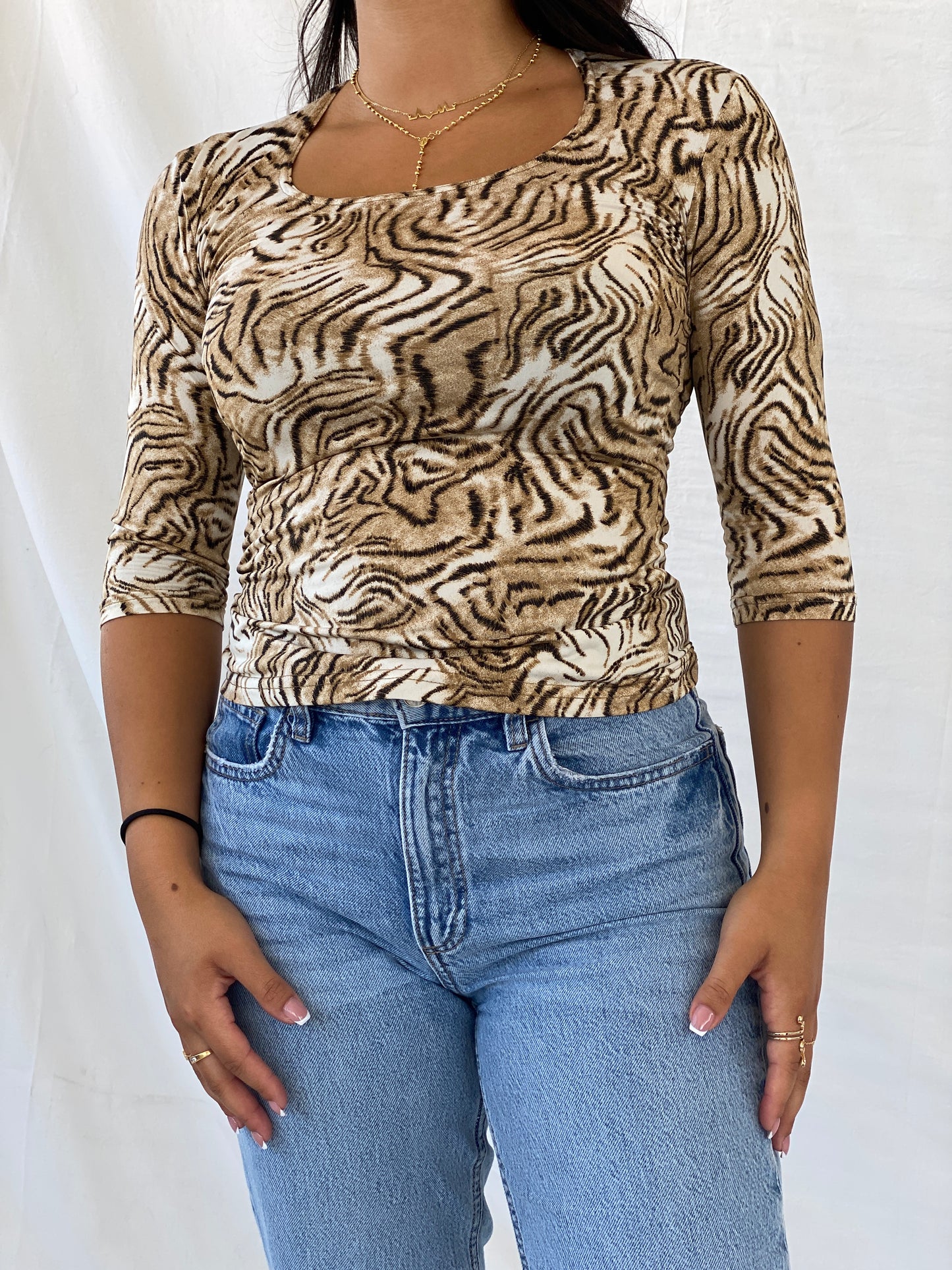 Vintage CDW Cheetah Print 3/4 Sleeve Top - M