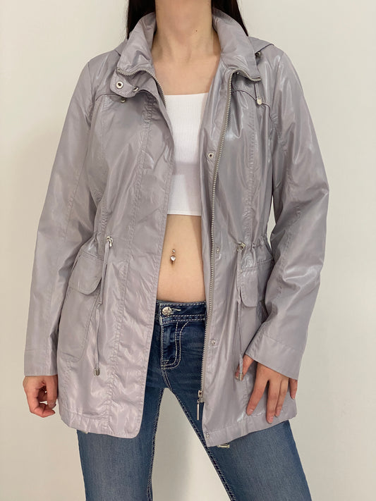 The Outerwear by C&A Metallic Silver Grey Hooded Utility Parka Jacket – L
