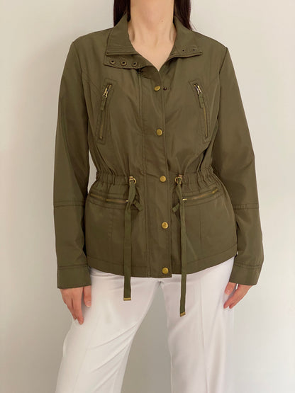 Vintage Y2K Ellos Olive Green Utility Jacket with Drawstring Waist - L