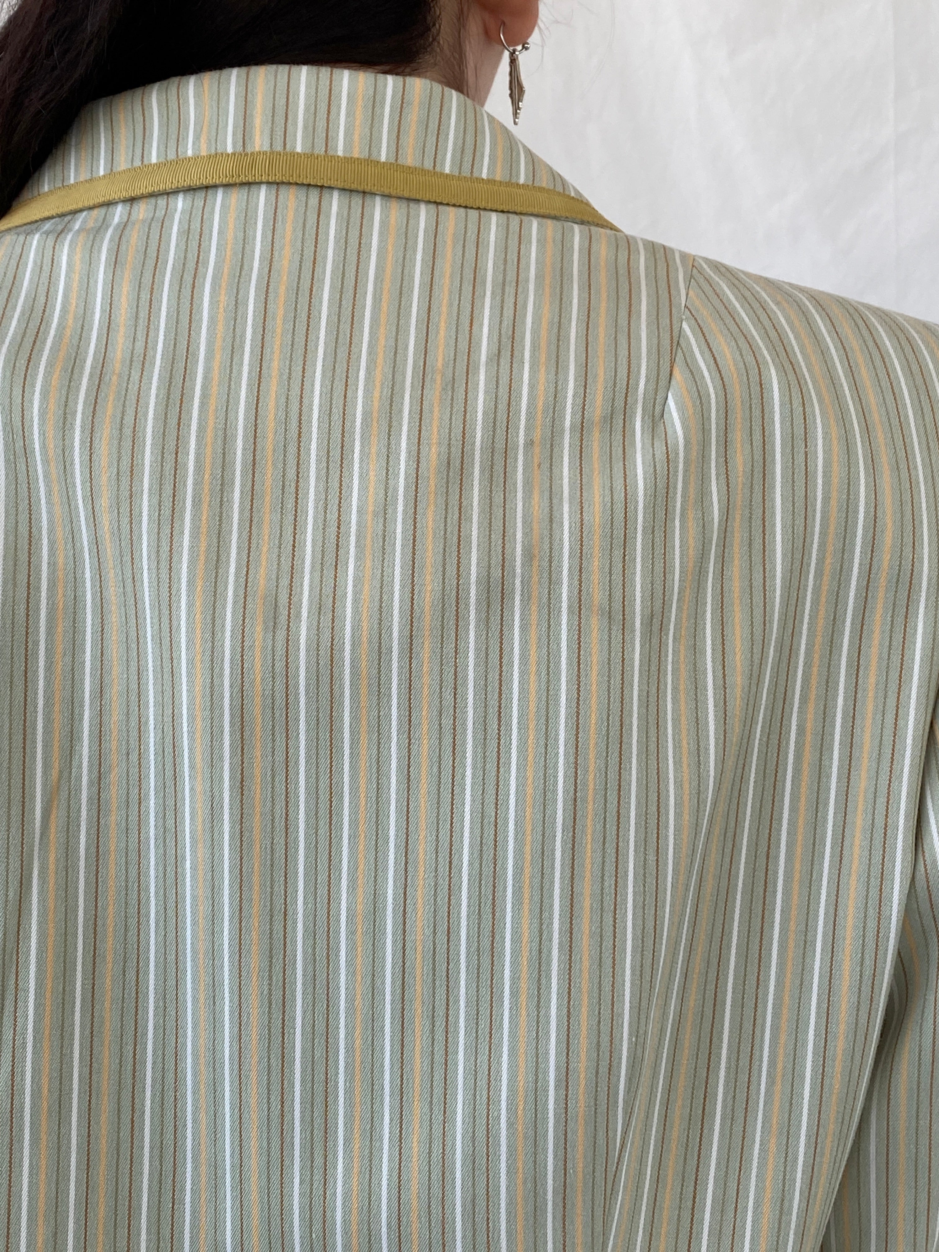 Vintage Isabel & Nina Green Striped Floral Buttons Blazer - XL