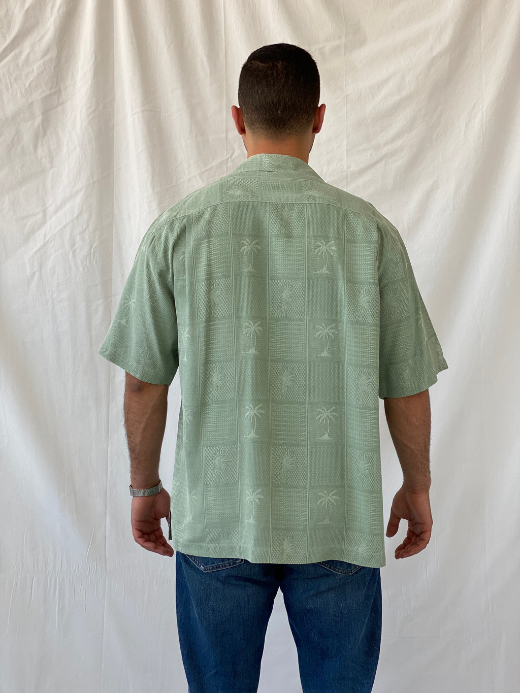 Vintage Jamaica Jaxx Mint Green Short Sleeve Button Up Men’s Hawaiian Silk Shirt - M