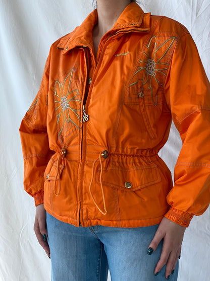 Vintage 80s/90s Slazenger Ski Orange Gold Floral Embellished Puffer Jacket - L