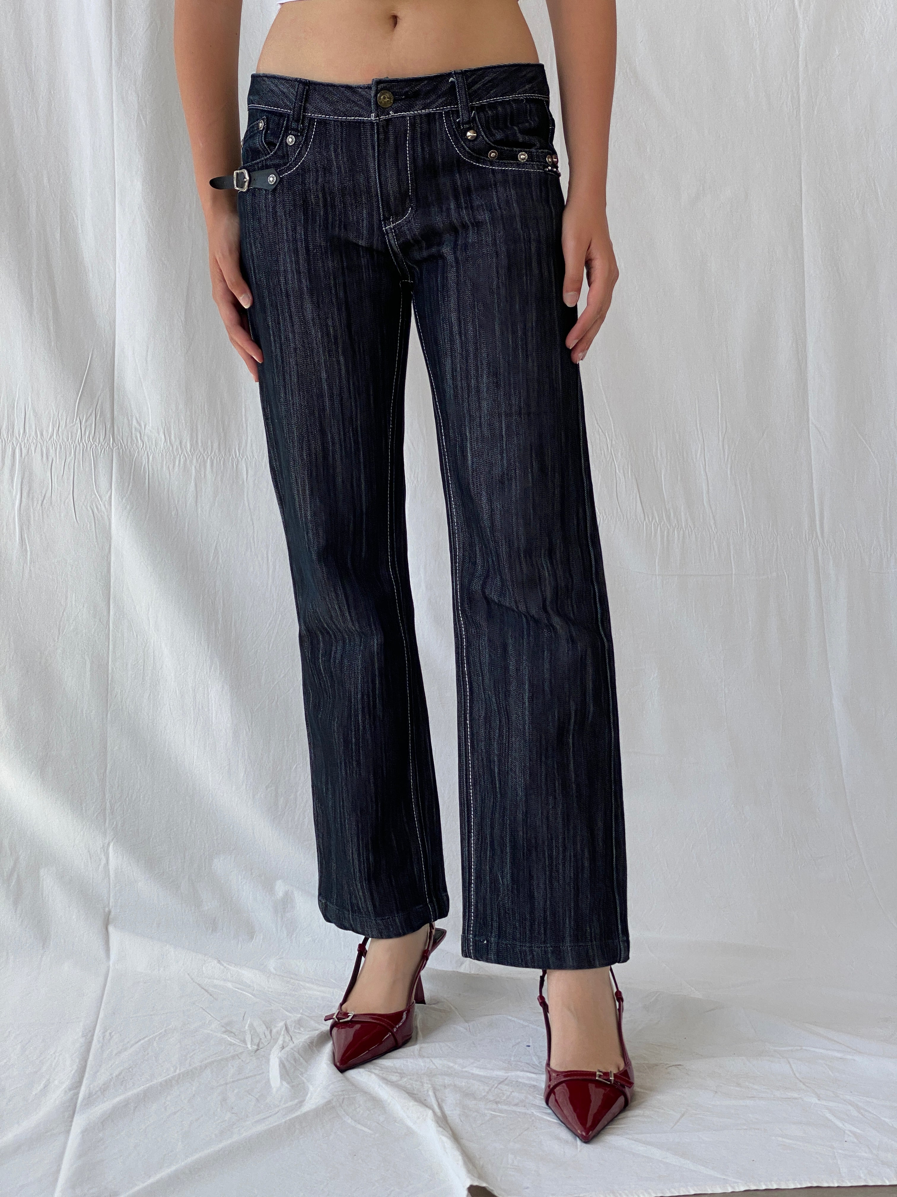 Vintage Y2K Platinum Grunge Dark Wash Low Rise Straight Cut Jeans - 38EUR