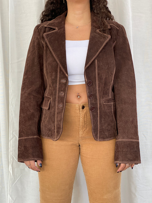 VILLA Clothes Genuine Suede Leather Brown Ginko Blazer - XL