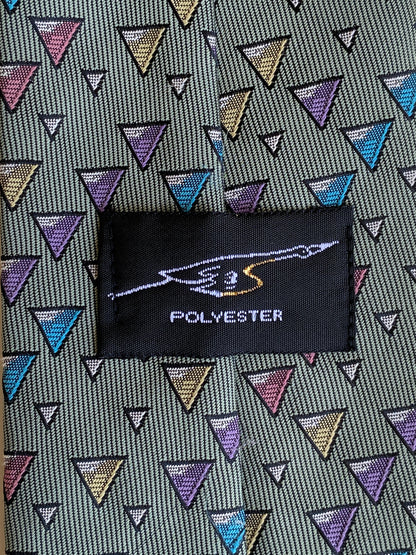 Vintage 1990s Grey Multicolor Geometric Triangle Polyester Necktie