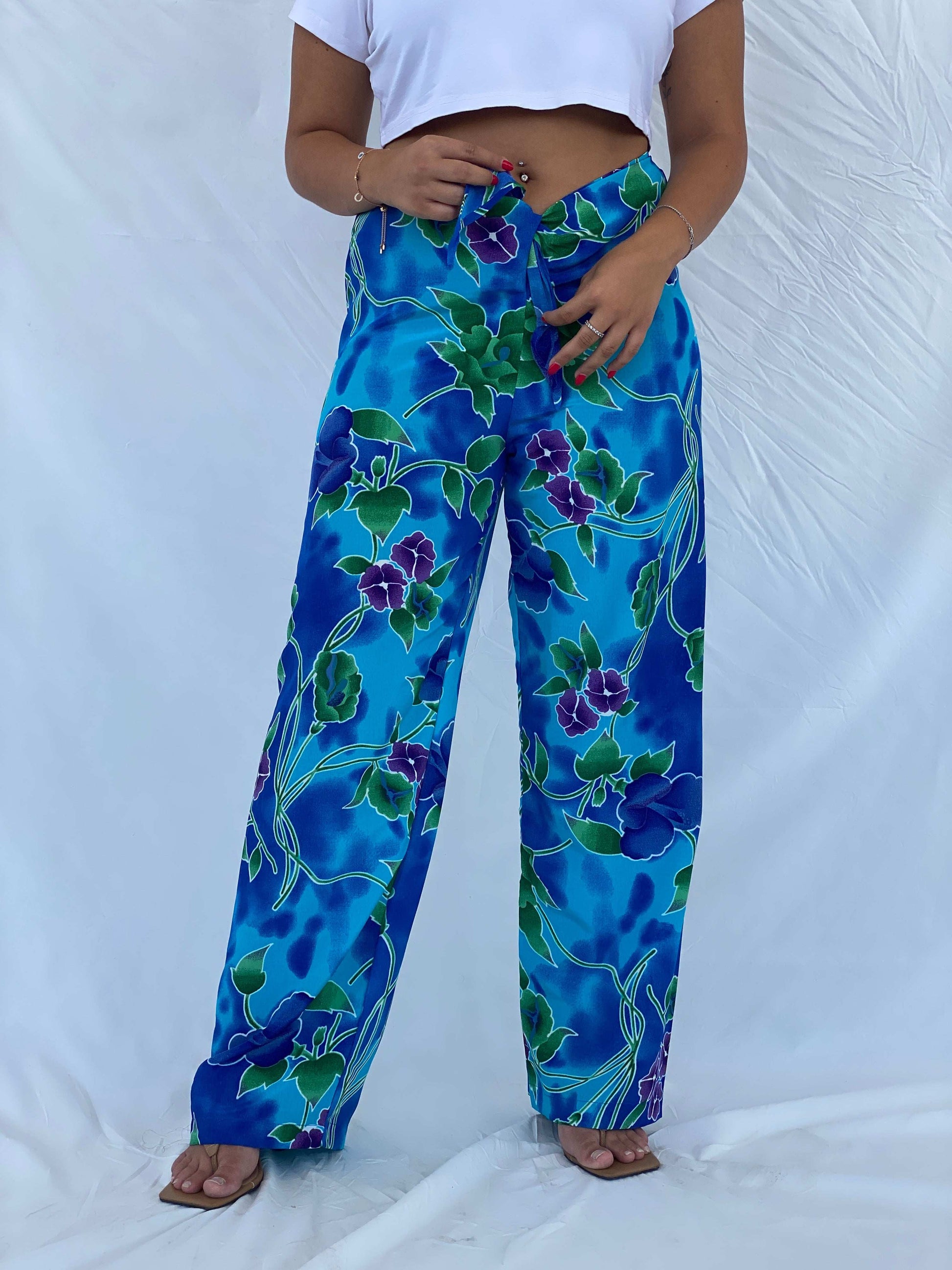 Vintage 90s Jessica Intimates Floral Blue Beach Pants - L - Balagan Vintage Pants 00s, 90s, beach bag, Dina, floral, floral print, NEW IN, vintage pants