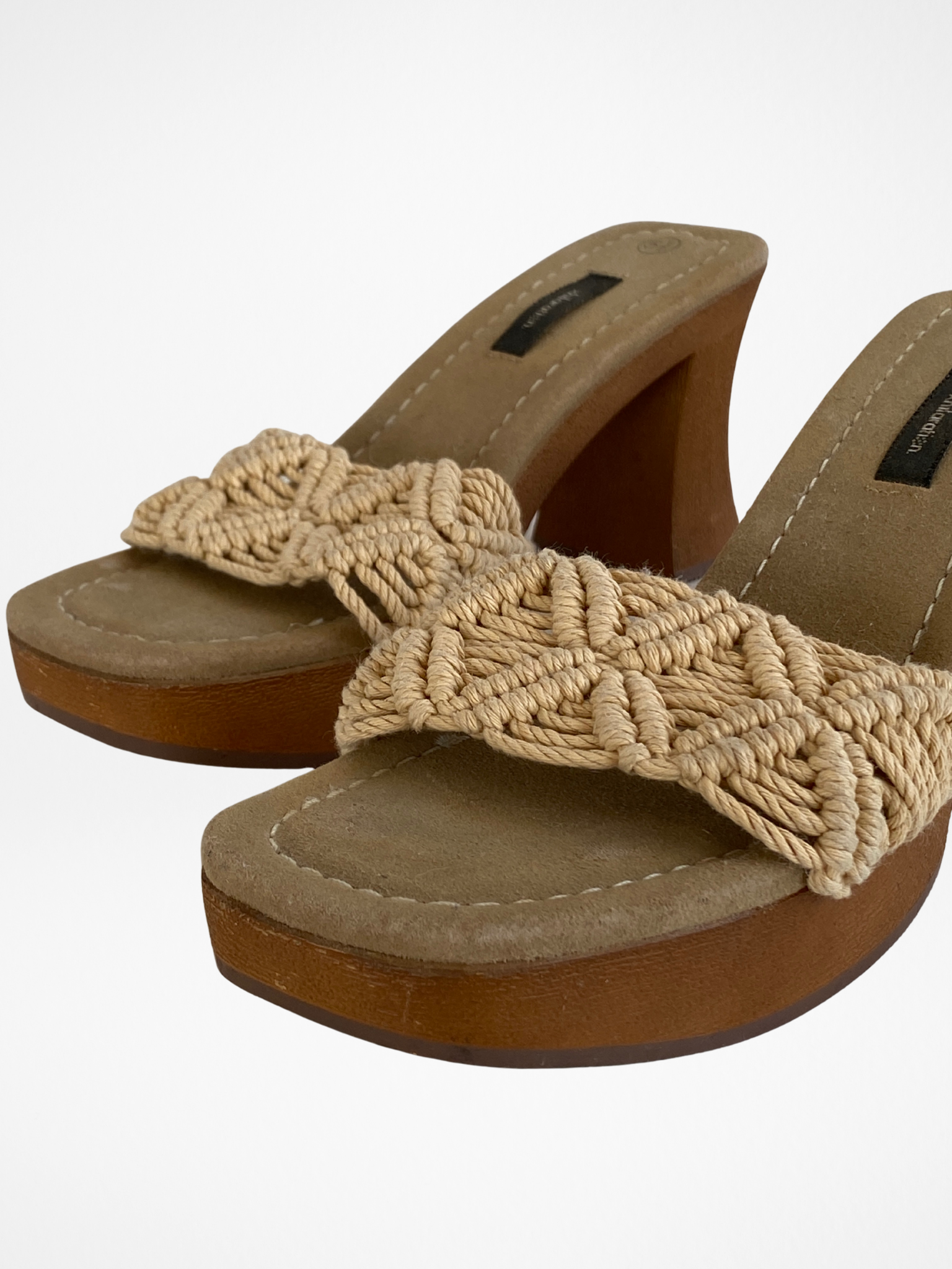 Xhilaration Natural Woven Block Heel Mules – Square Toe Slide Sandals - Size 36EU