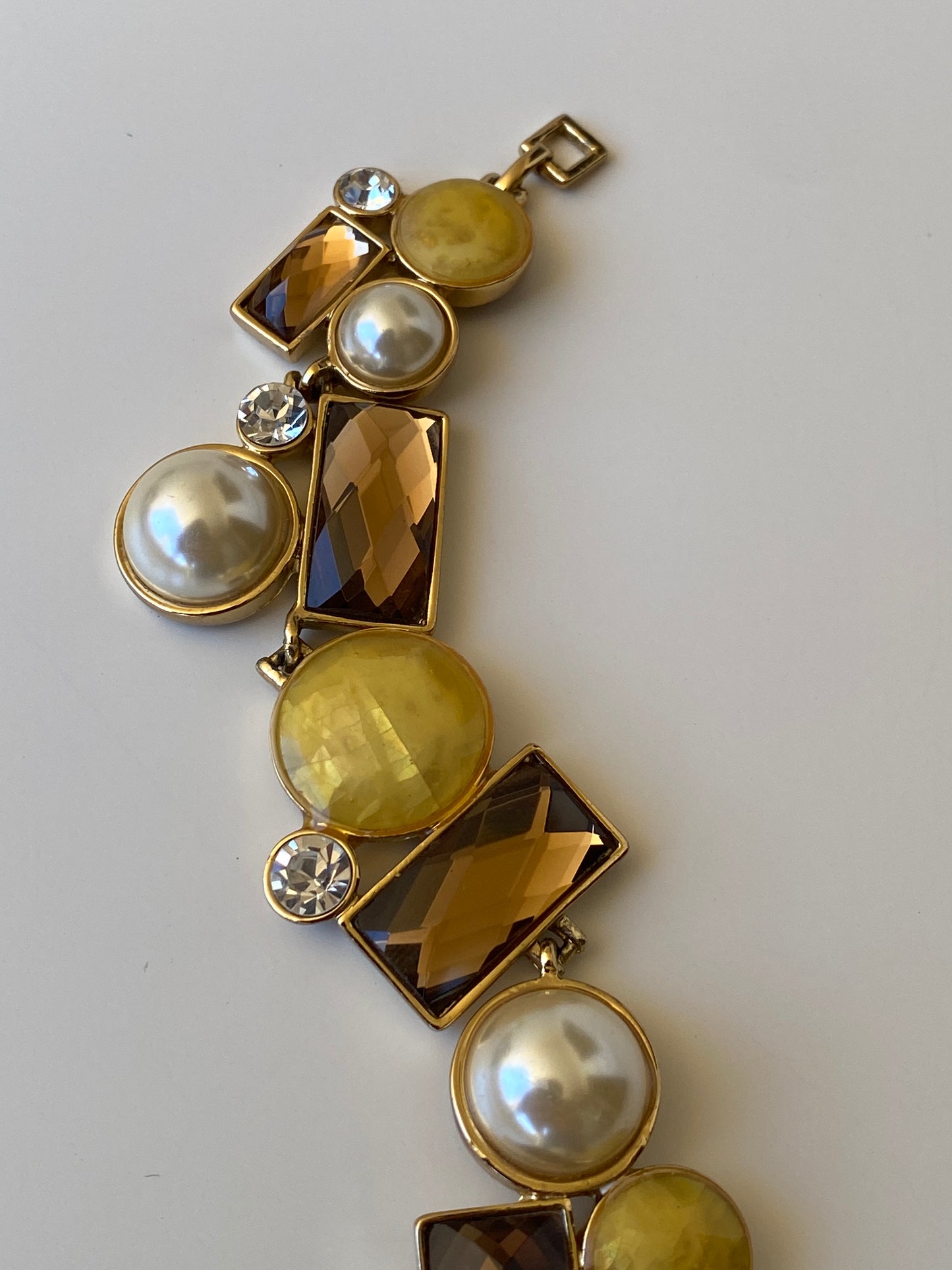 Viannois Geometric Pearl & Crystal Gold Tone Statement Link Bracelet