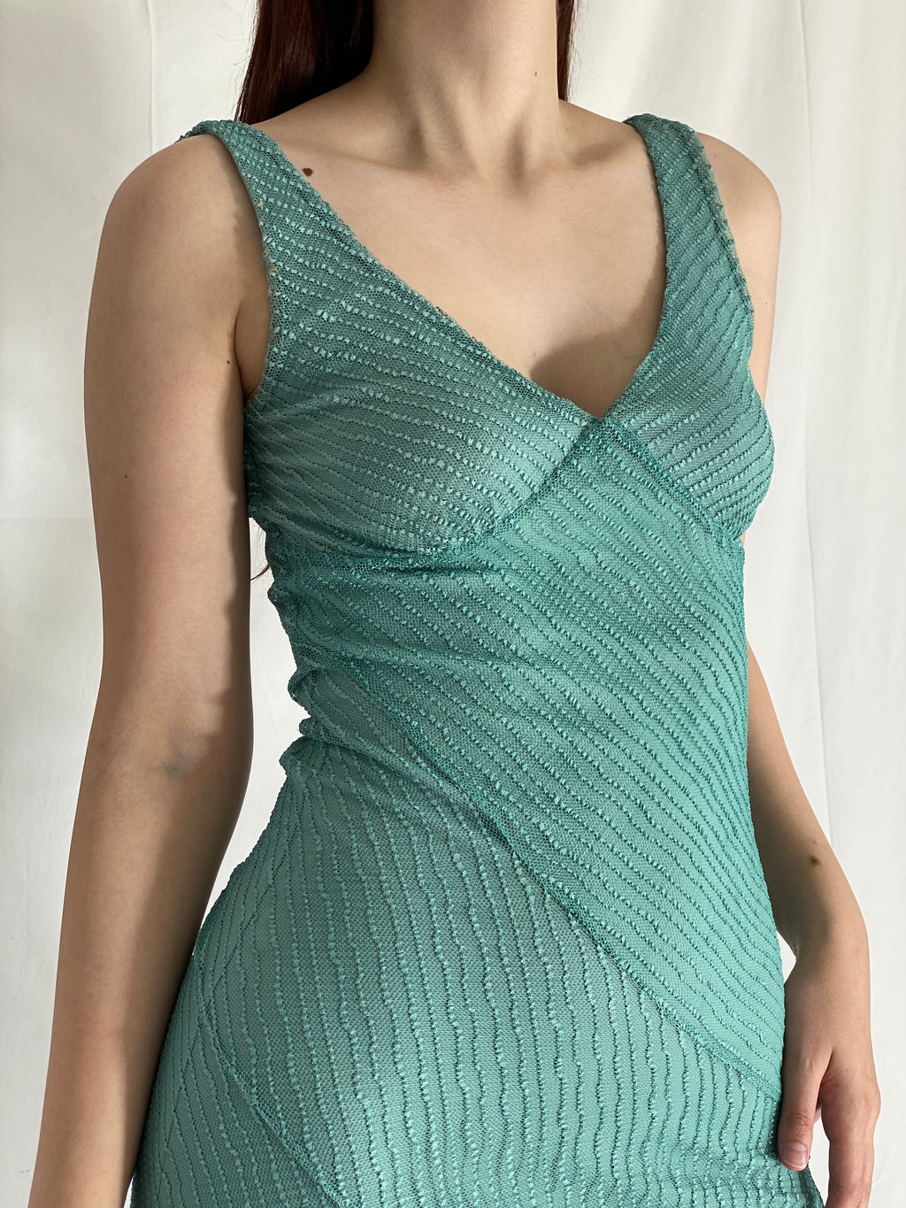 Y2K Cooper St Teal Sheer Mesh Midi Evening Cocktail Party Dress - M