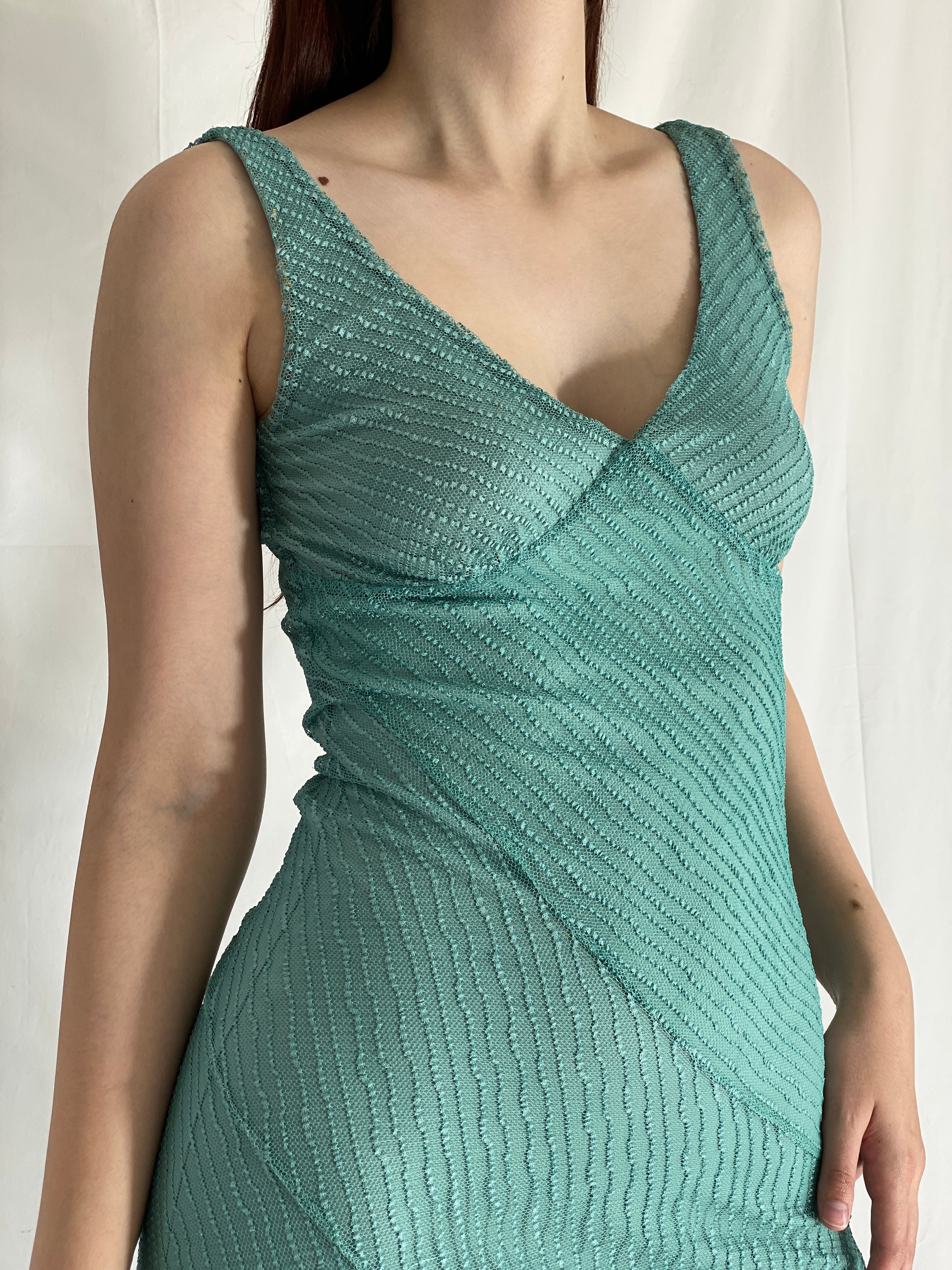 Y2K Cooper St Teal Sheer Mesh Midi Evening Cocktail Party Dress - M