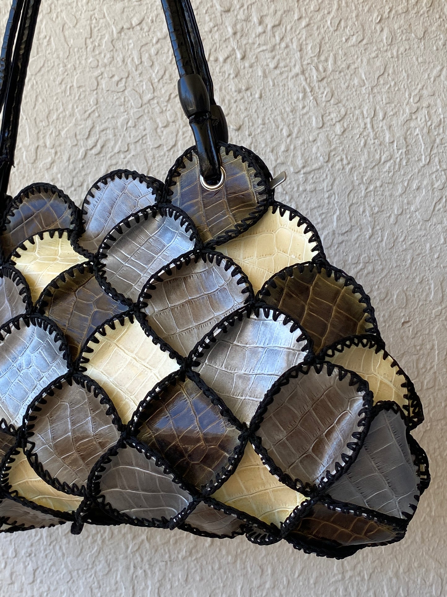 Vintage Y2K Boho Crochet Faux Snake Leather Patchwork Shoulder Bag